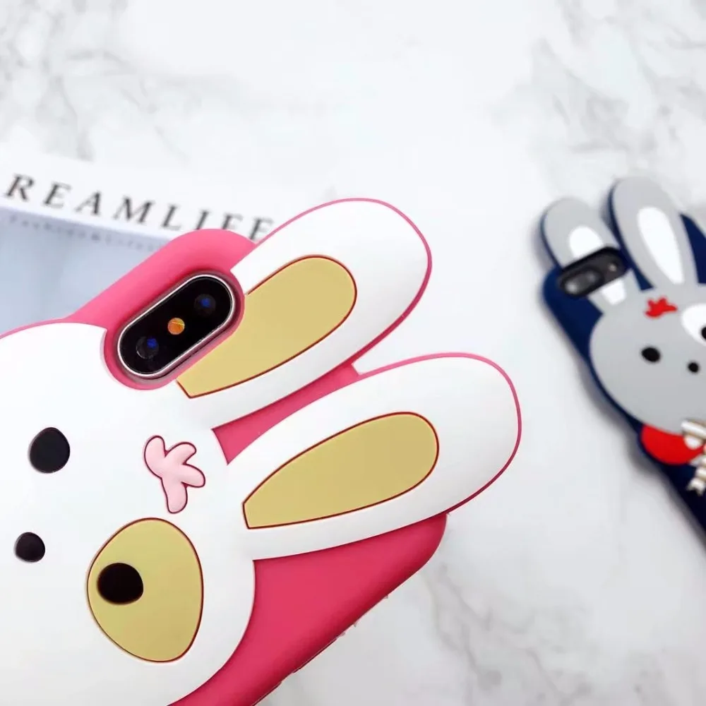 Высокого качества 3D милый мультфильм кролик Silica чехол для iPhone X 7 8 Plus чехлы 6s