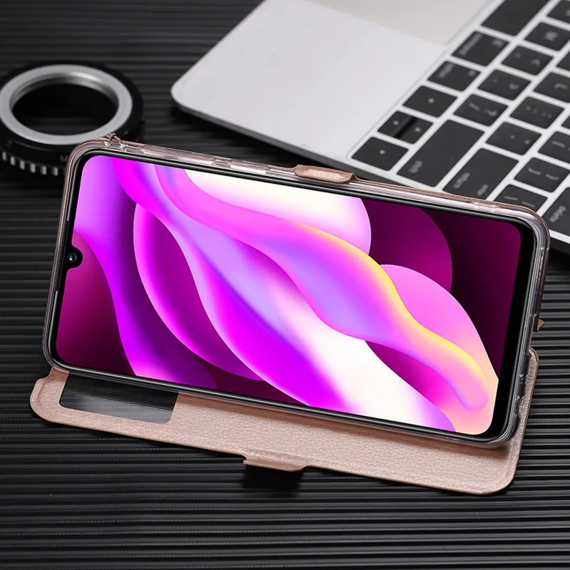 

Vivo Y97 Cover Luxury View Windows Leather Case Flip Cover For Vivo Y97 Back Cases With Stand And Starp