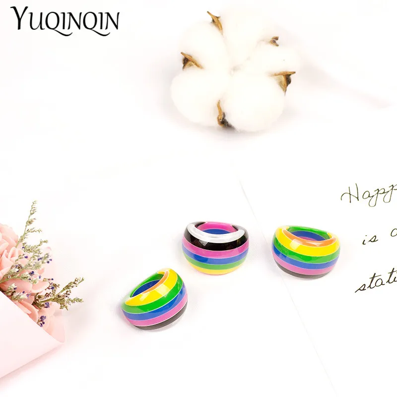 Vintage Geometric Personality Design Colorful Resin Big Rings for Women Fashion Jewelry Party Wedding Simple Girls | Украшения и