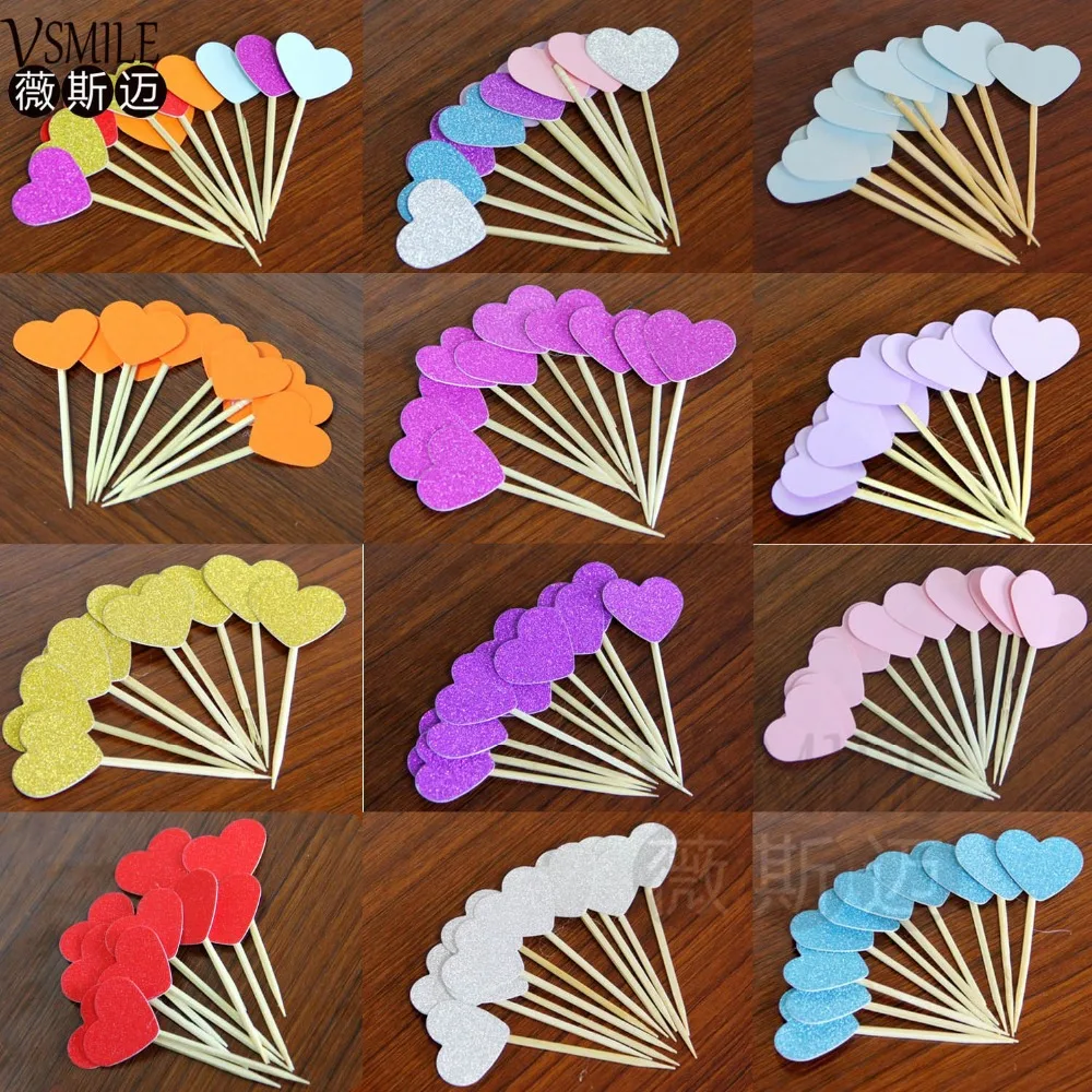 30 шт чистый цвет сердце любовь дизайн с кексом Торт Топперы выбрать украшение для