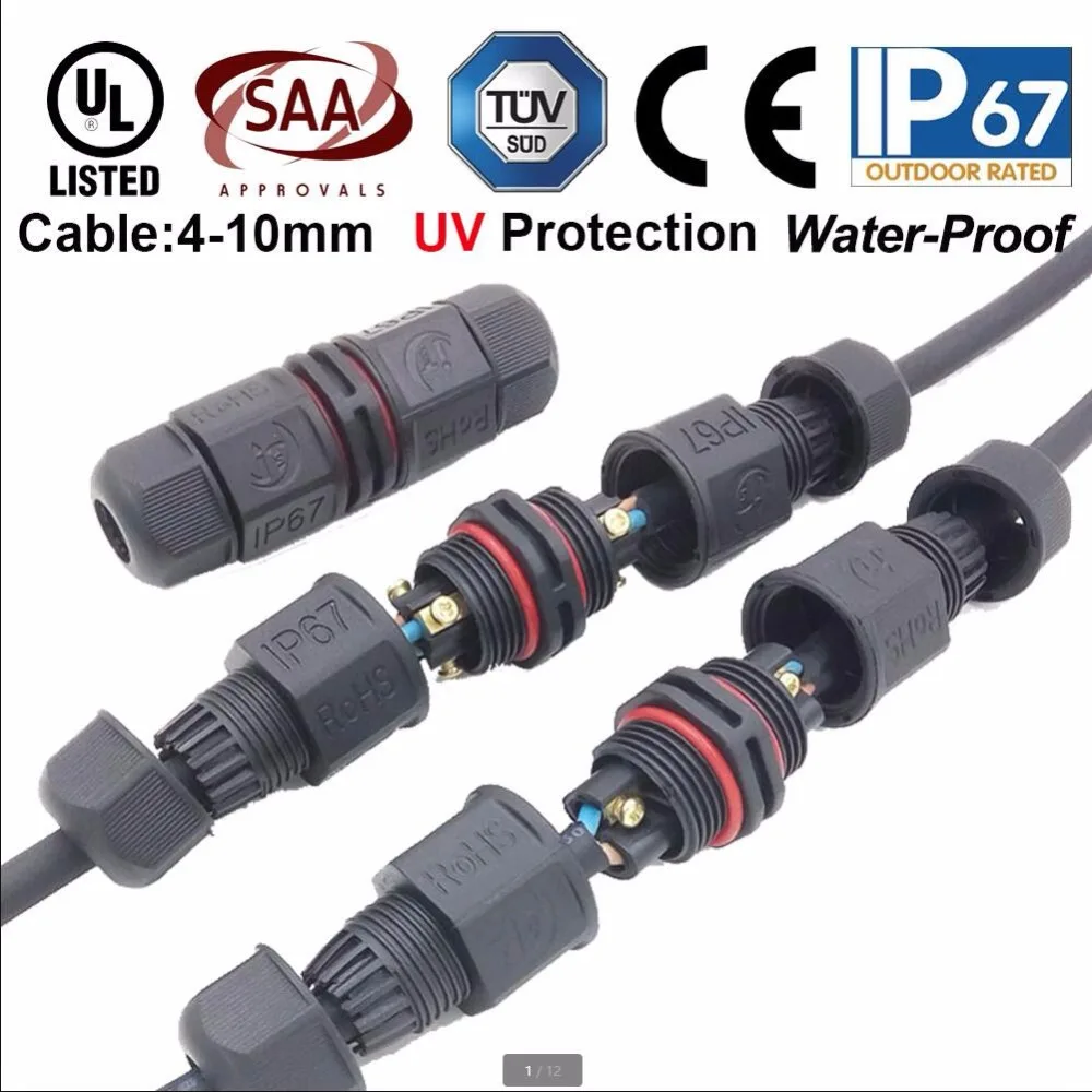 Водонепроницаемый соединитель IP67 2 контактный 3 электрический клеммный провод