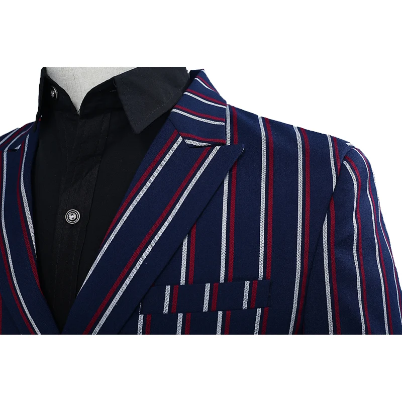Мужской Модный облегающий костюм синий блейзер в полоску и брюки двойка Женский