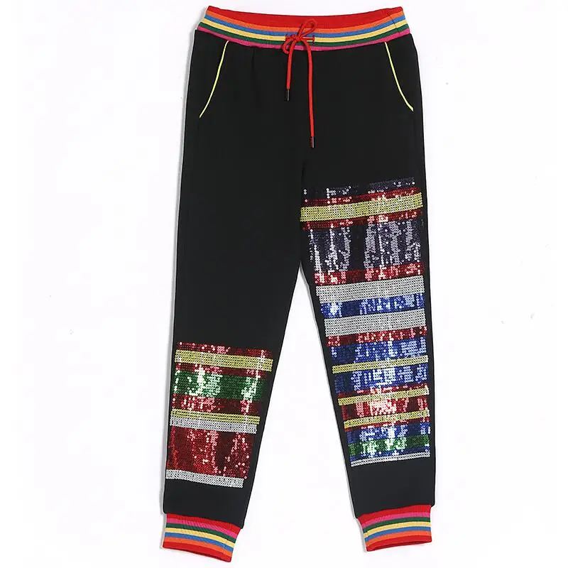 Новинка 2017 года прибытие осень Полосатый блестками энергичный шаровары Женская