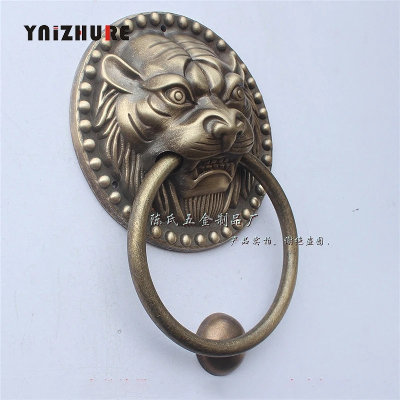 

2pcs 120mm Chinese Antique Door Lion Head Rings Shop Villa Patio Door Handle Copper Beast Griphook