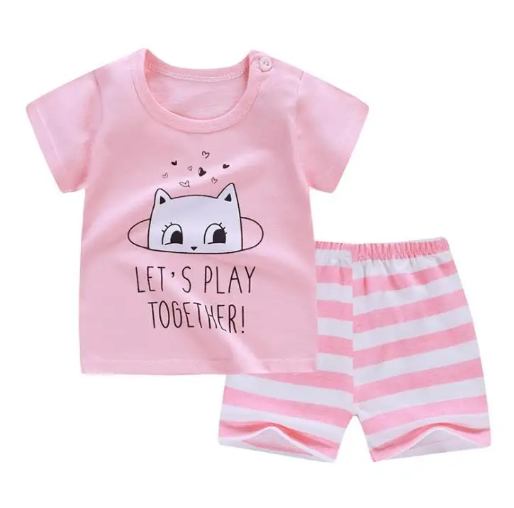 pink play cat Коллекция года, одежда для маленьких мальчиков летний комплект одежды для новорожденных девочек, хлопковый костюм для малышей, рубашка+ штаны, комплекты одежды для младенцев - Цвет: pink play cat