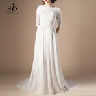 Винтажное свадебное платье с полурукавами, кружевом и бусинами, элегантное ТРАПЕЦИЕВИДНОЕ ПЛАТЬЕ большого размера на пуговицах, изготовление на заказ