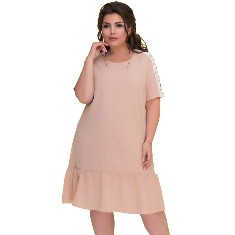 2018 кружевное летнее платье 5xl 6xl свободное прямое с оборками Элегантное