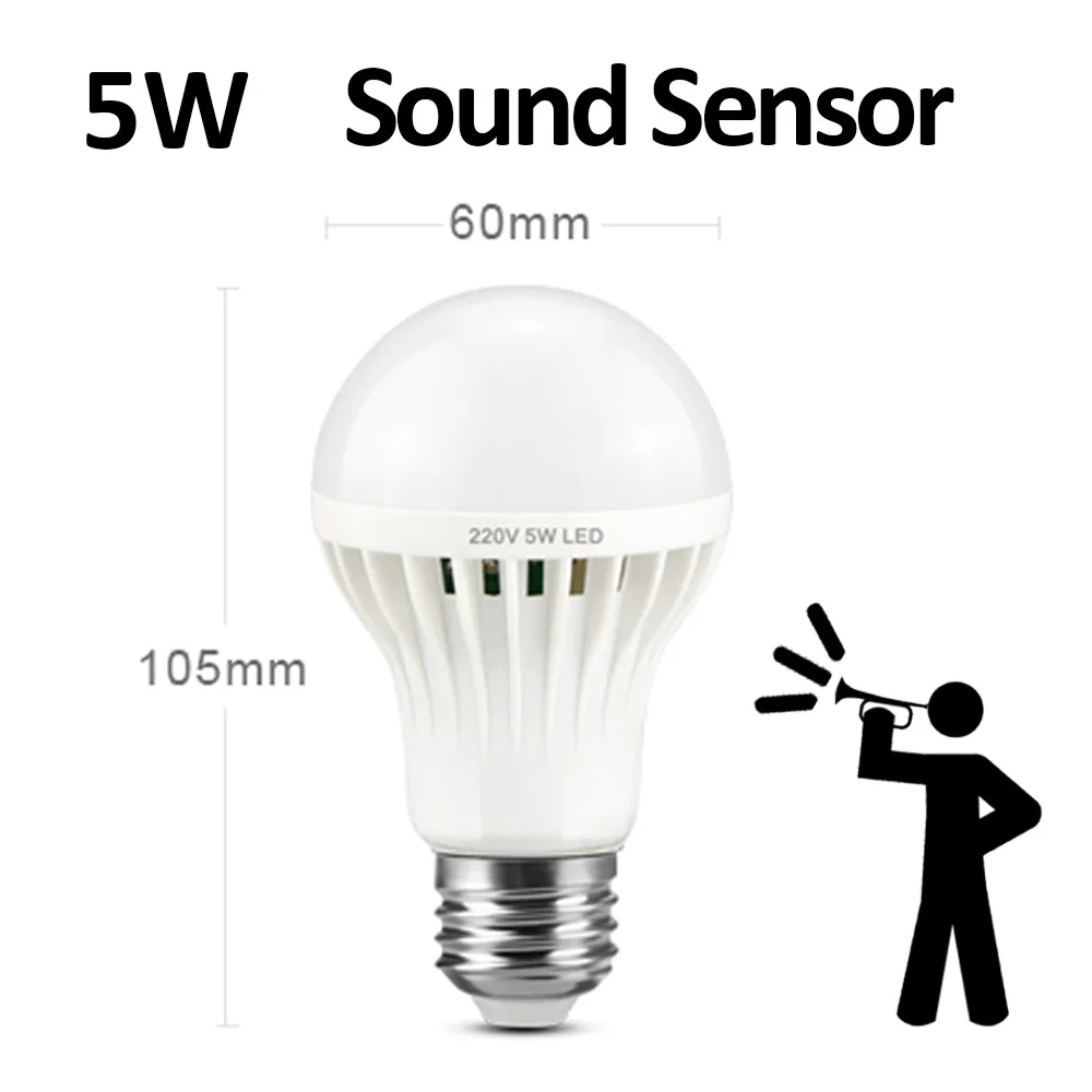 Sound Sensor 5W Сенсорный светильник s PIR сенсор светодиодный светильник с датчиком движения Ночной светильник с датчиком звука и голоса лампочка с переменным током 220 В светильник для лестницы и балкона ing - Испускаемый цвет: Sound Sensor 5W