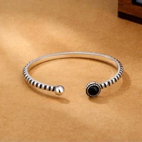 new arrival retro silver plated jewelry bracelets personality round black stone twist wild exquisite bangles sb30