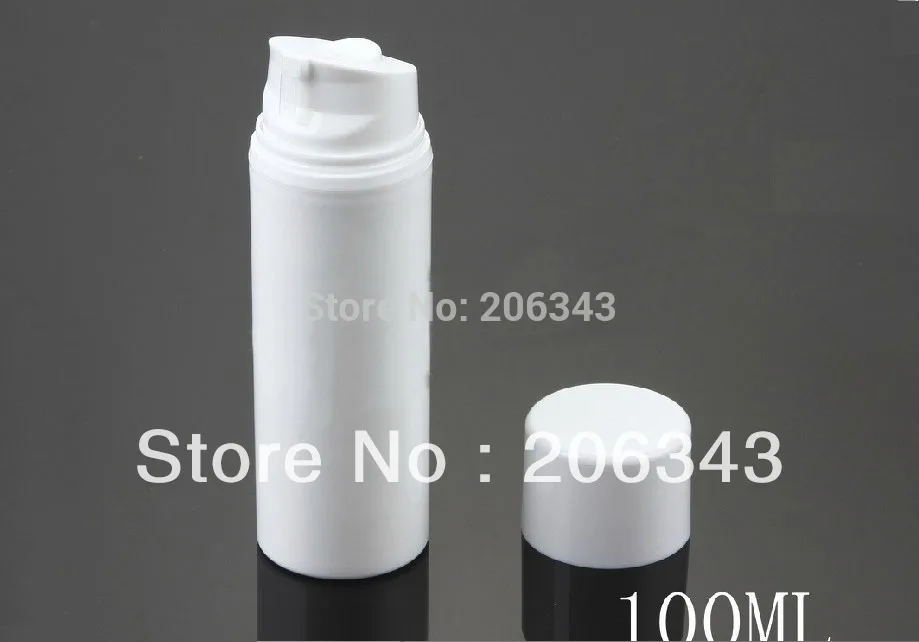 Белая пластиковая безвоздушная бутылка 100 мл белая/прозрачная косметическая