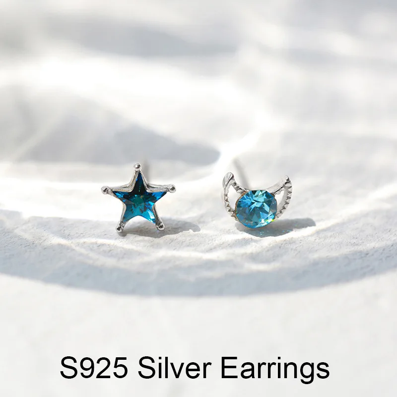S925 silver earrings AKOLION, серебряные маленькие серьги с голубой звездой, 925 ААА, синие циркониевые серьги-гвоздики для женщин, модные ювелирные изделия - Окраска металла: S925 silver earrings