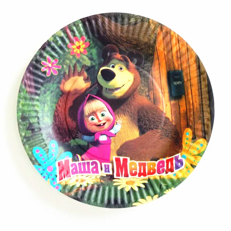 Plates-10pcs 1,1*1,8 м Горячая 1 шт Маша и медведь мультфильм детский день рождения, день рождение мальчика вечерние одноразовые Настольные принадлежности счастливые вечерние скатерти - Цвет: Plates-10pcs
