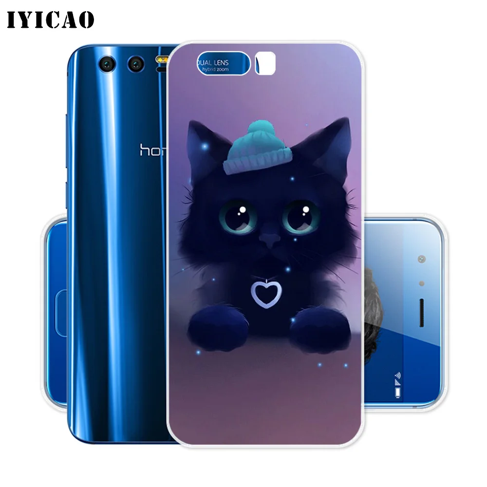 IYICAO cute neon kitty Soft Silicone Case for Huawei Y9 Y7 Y6 Prime 2018 Honor 8C 8X 8 9 10 Lite 7X 7C 6A 7A Pro Cover | Мобильные