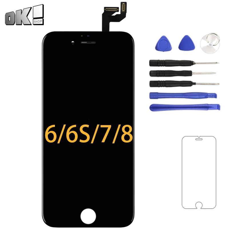 No Dead Pixel Black White Touch Screen For iPhone 6 6S 7 8 LCD Display With 3D Phone Replacement Spare Part+ Camera Holder |