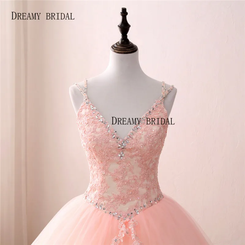 2017 Пышное розовое платье для невесты бальное Vestidos de 15 Anos с v образным вырезом на