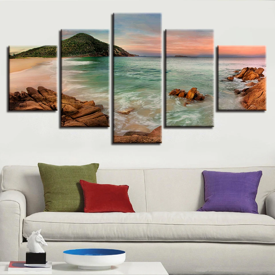 Холст Картины Wall Art домашний декор HD печатает 5 шт. море пляж фотографии волн