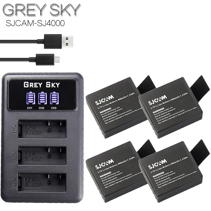 charger and 4battery 3 x SJCAM Sj4000 Батарея+ 3 лота ЖК-дисплей Зарядное устройство для спортивной экшн-камеры SJCAM SJ4000 SJ5000 SJ6000 SJ8000 eken 4K H8 H9 GIT-LB101 GIT PG900 1050 SJ M10 - Цвет: charger and 4battery