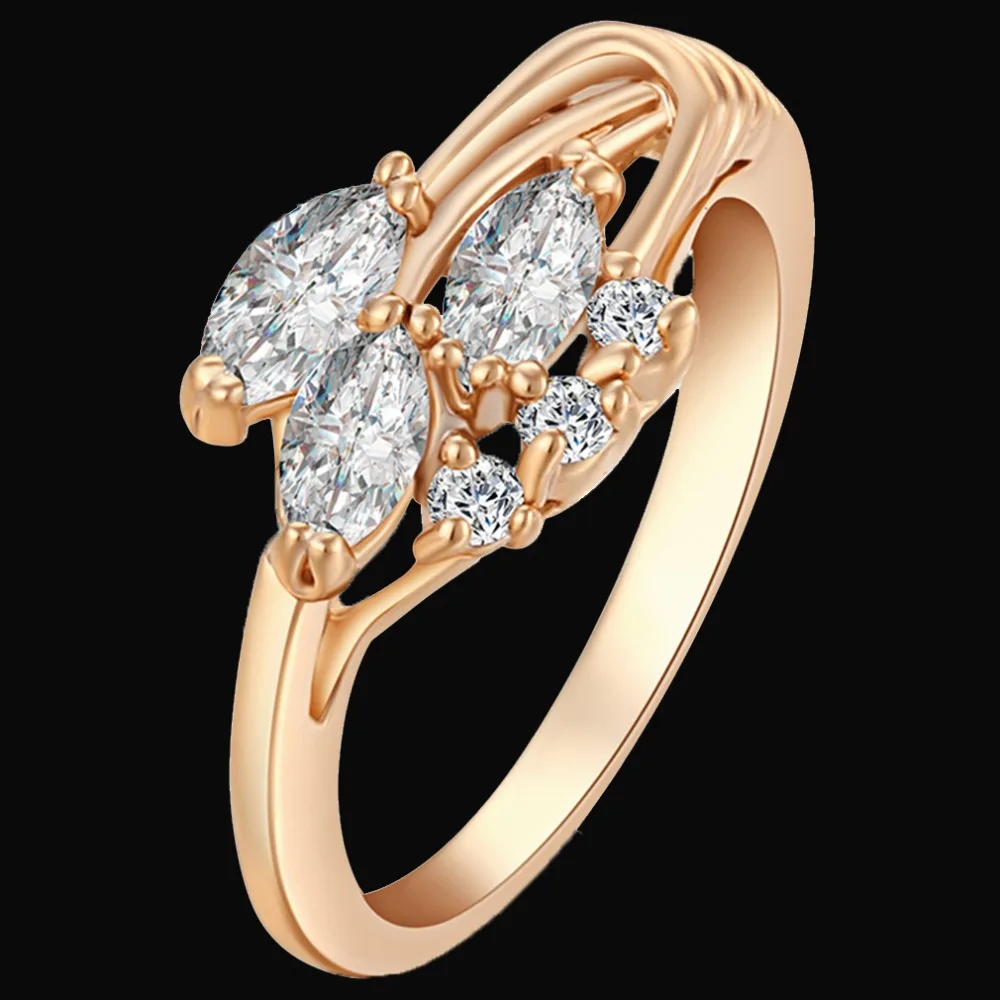Crystal Leaf Rings For Female Gold Color Cubic Zirconia for Women Girl Wedding Engagement Free Shipping Wholesale | Украшения и