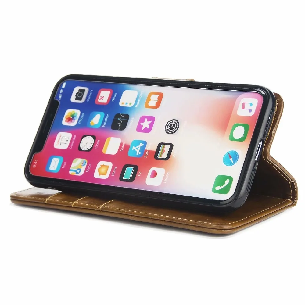 Масло воск мягкий кожаный чехол для iphone x Чехол роскошный флип бумажник случаях