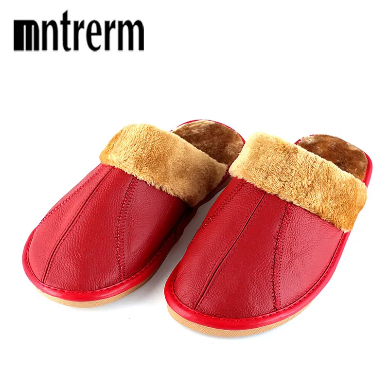 Зимние теплые домашние тапочки Mntrerm женские из натуральной коровьей кожи Pantufas