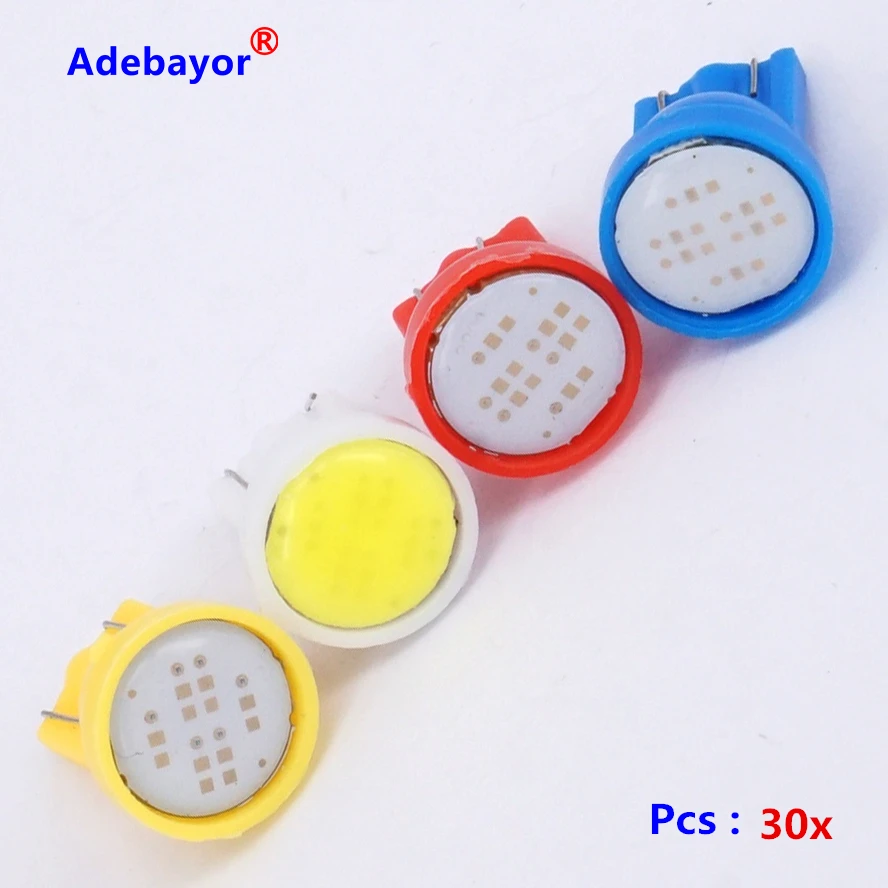 30 X T10 194 168 W5W highlight 6 LED lamplet COB Chip Car Auto Door Light Clearance lights Instrument lamp white red blue yellow |