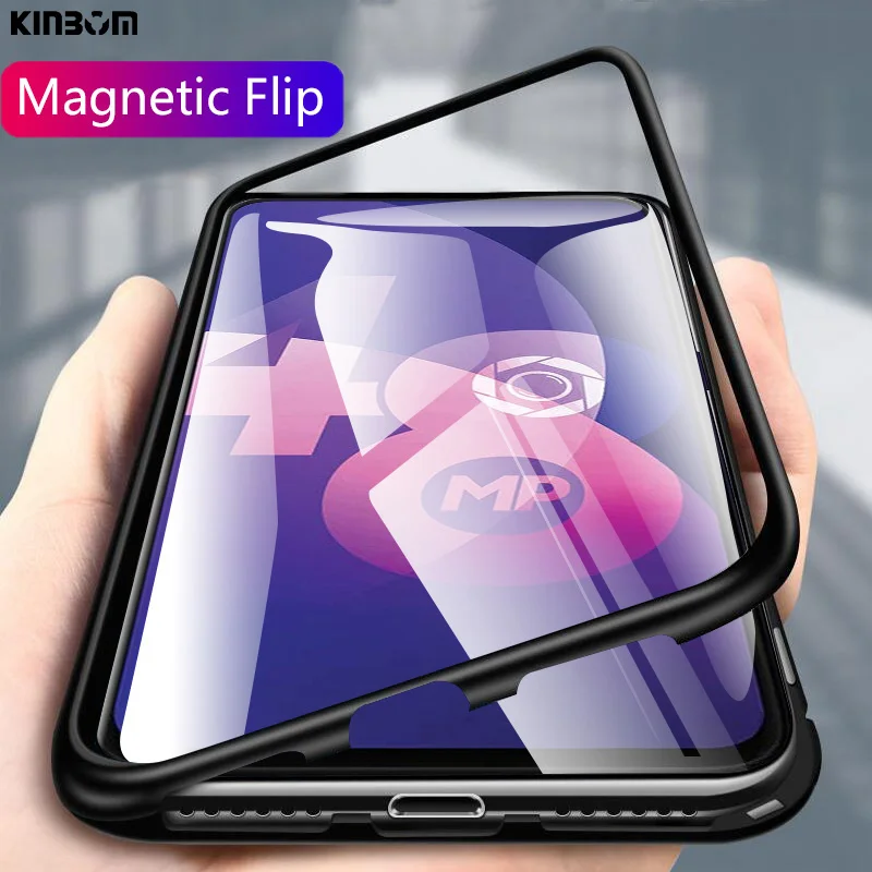 Магнитный чехол KINBOM для OPPO F11 pro F7 F9 A7 A7S стеклянная задняя крышка жесткая