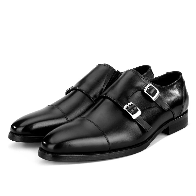 Черный QYFCIOUFU Mens Double Monk Strap Classic Genuine Leather Dress Shoes Mens Suit Shoes High Quality Classic Elegant Shoes New - Цвет: Черный