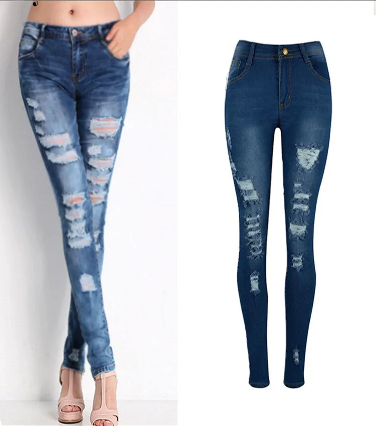 

2018 Time-limited Sale Jeans Woman Jeans Mujer Competitive Products Elastic Force Pure Cotton Holes Boyfriend Pencil Bound Feet