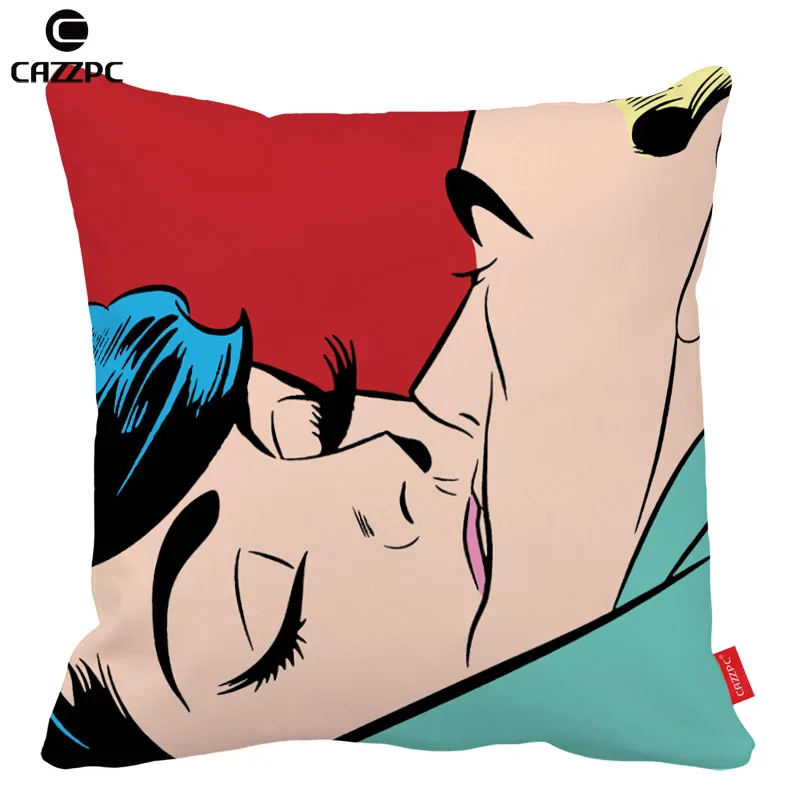 Наволочка для декоративной подушки "Красный поцелуй любви" в стиле ретро поп-арт с качественной печатью на заказ, украшение для дома.