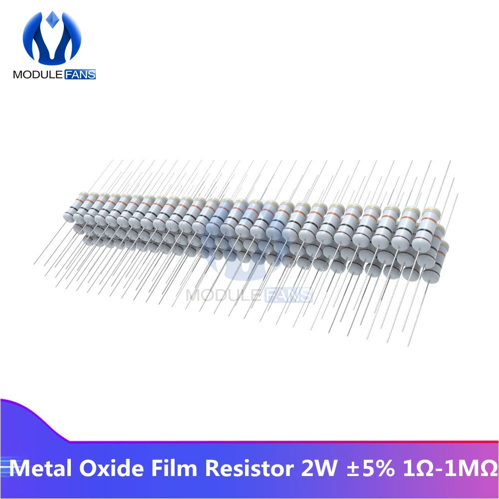 

100PCS +5% -5% Metal Oxide Film Resistor 5% 2W 1R-1M 1K 2.2K 4.7K 5.1K 6.8K 10K 15K 22K 47K 100K Resistance Diy Electronic Ohm