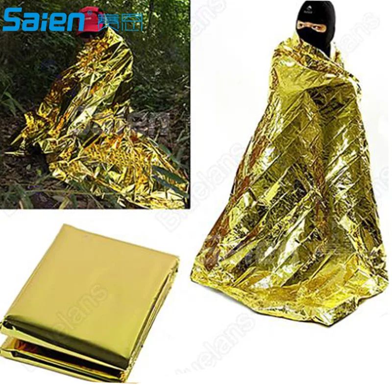 Camping Portable Emergency Blanket First Aid Survival Rescue Curtain Tent Tools Outdoor Hiking Kits Silver Golden 210*130cm 50g