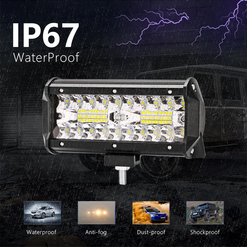 Jansite 7&quot LED Light Bar Work 120W IP67 Wide Range Combo Beam Triple Row auxiliary lamp for Offroad/special vehicle SUV | Автомобили и