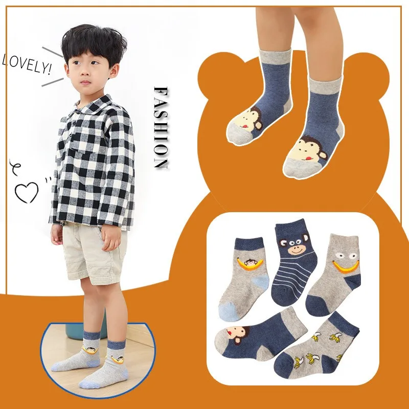 5 пар сезон осень-зима теплые хлопковые детские белые забавные носки с героями