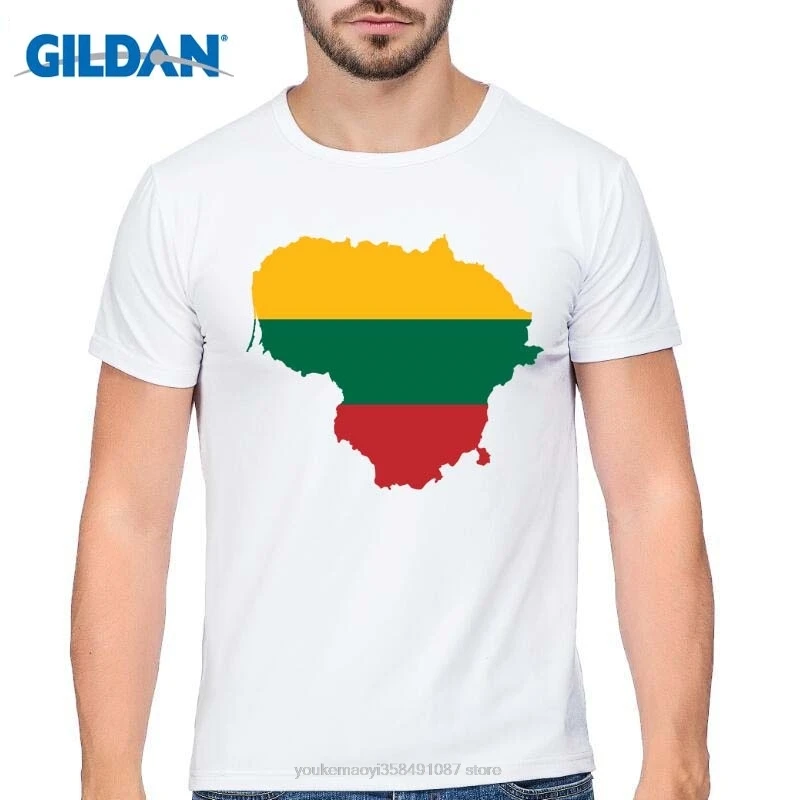 GILDAN литовский череп флаг новая мода Мужская футболка с круглым вырезом коротким