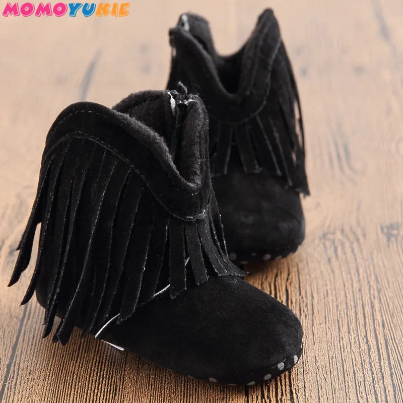 Moccs-mocasines para beb&eacute;s reci&eacute;n nacidos, botas antideslizantes de suela suave, zapatos con flecos s&oacute;lidos, 0-1Yea-4