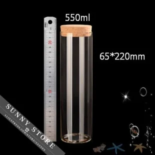 

2 шт./лот 65x220 мм 550 мл пустая трубка, стеклянные бутылочки с пробковой ароматизированной чайной бутылкой, прозрачные бутылки из боросиликатн...
