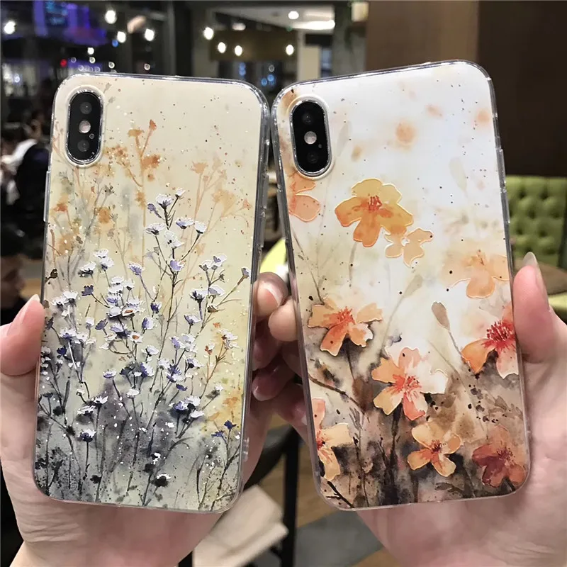 3D Flower Emboss Case For iPhone 7 6 6s 8 Plus for Patterned Soft Silicone TPU Back Cover x |