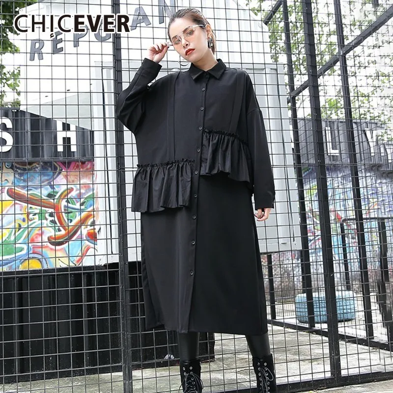 Летнее повседневное черное платье CHICEVER в стиле пэчворк с оборками для женщин