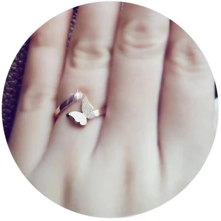 Top Brand Rose Gold Color Frosted Butterfly Ring for Woman Girl Wedding Jewelry Fashion 316L Stainless Steel Never Fade | Украшения и