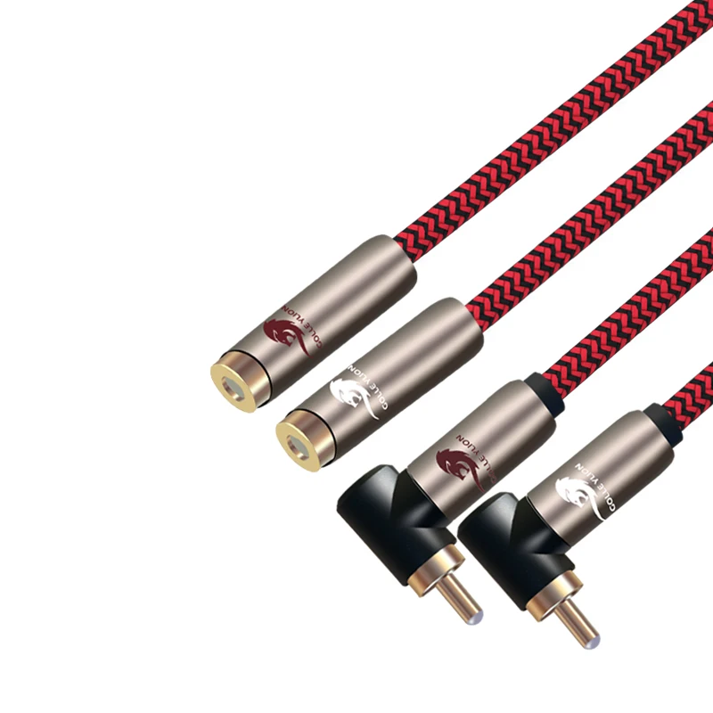 Угловой аудиокабель RCA 2 * папа мама для DVD усилителя сабвуфера динамика кабель Hifi