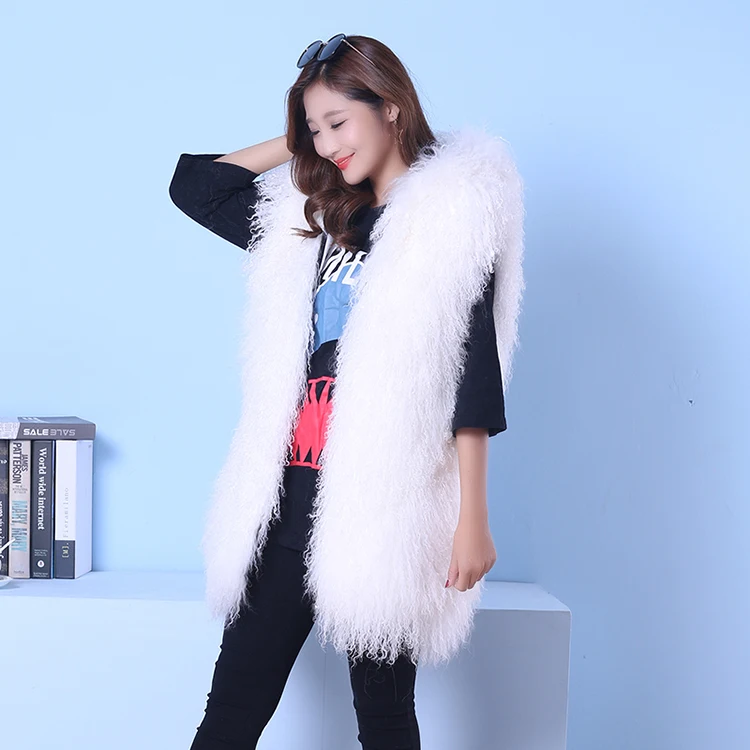 Толстый длинный мех теплый капюшон натуральный монгольской овцы жилет с меховым