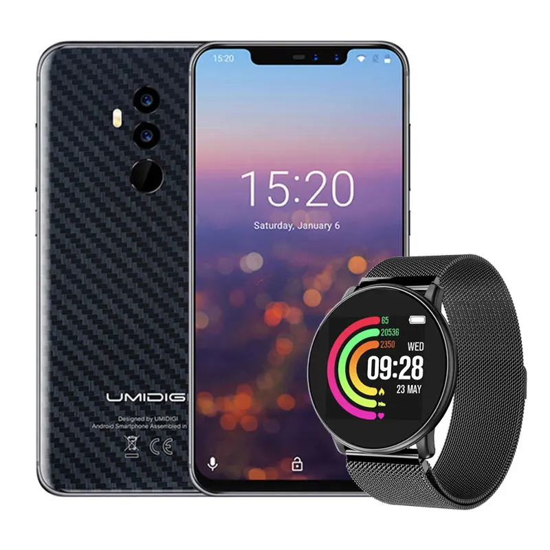 Add Uwathch-Carbon UMIDIGI Z2 Pro 6 ГБ+ 128 ГБ 6," полный Экран Смартфон Android 8,1 Helio P60 Quad линзы 4G NFC, LTE Беспроводной зарядки мобильного телефона NFC - Цвет: Add Uwathch-Carbon