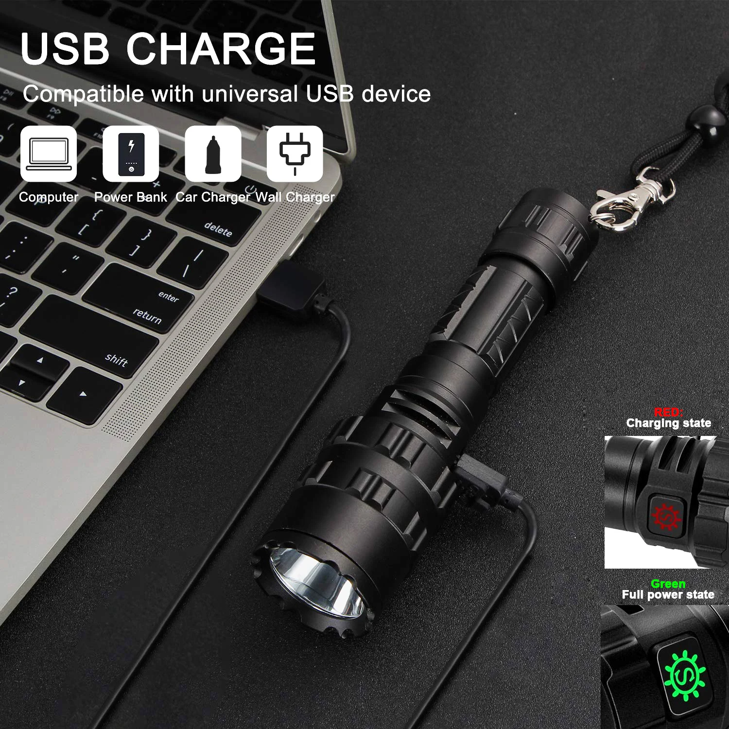 Тактический светодиодный фонарик заряжаемый через интерфейс USB фонарь с мощным