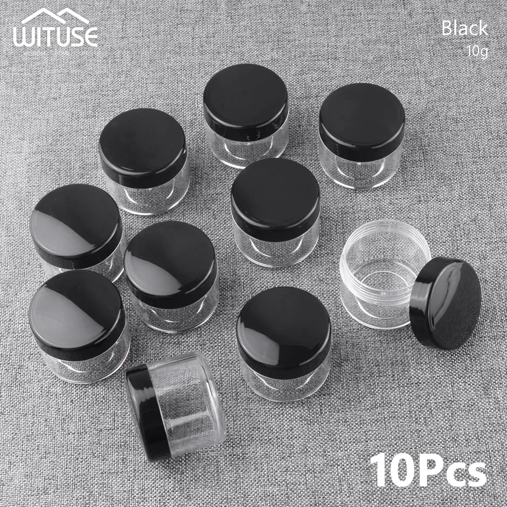 10g Black 10 шт. 10 мл 20 мл косметические баночки для крема емкость для теней для век бутылки с кремом для лица контейнер для глиттера тени для век пустые горшки для ногтей коробка для хранения - Цвет: 10g Black
