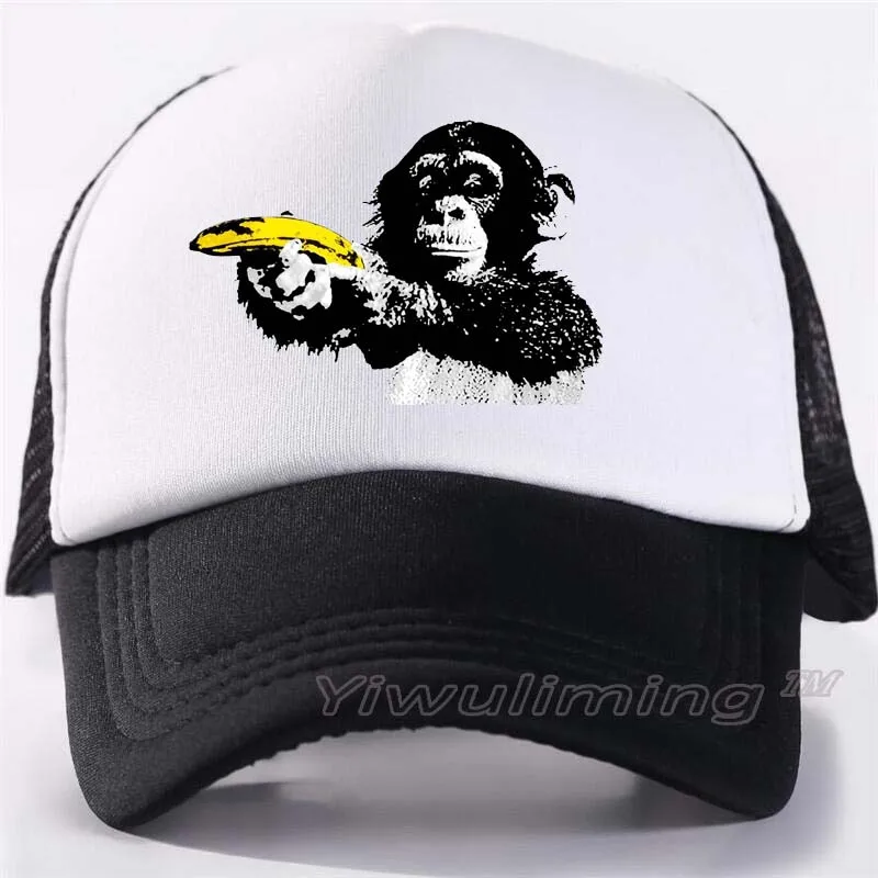 

New Summer Trucker Caps Domesticated Monkey Cool Summer Black Adult Cool Baseball Mesh Net Trucker Caps Hat for Men Adjustable