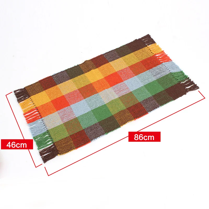 

ORZ Retro Carpet For Sofa Living Room Bedroom Rug Cotton Fringe Carpet 86x46cm Home Decoration Kitchen Floor Blanket