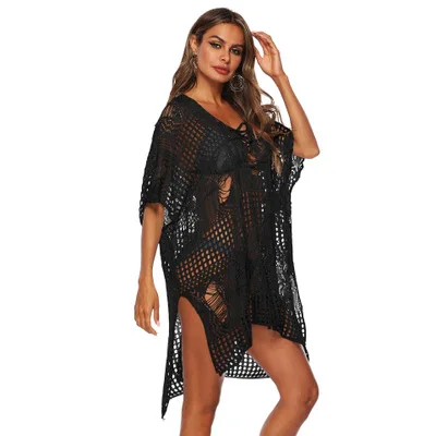 2020 сексуальное прозрачное ажурное платье на шнуровке с рукавом летучая мышь и