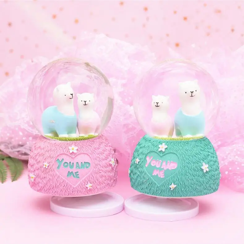 YM 802 Creative gifts little sheep cute Alpaca cartoon crystal ball external rotating water polo music box decoration | Дом и сад