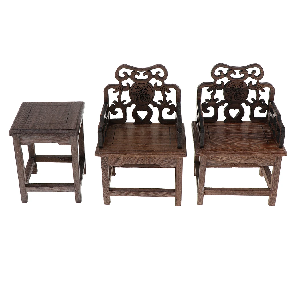 Dollhouse Miniature Furniture Wood End Table and Carved Armchair Items for 12inch Doll& Doll House