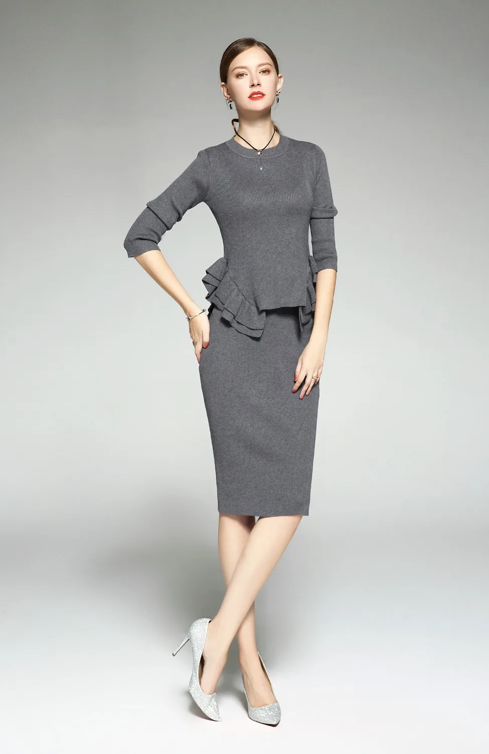 2019 весенний комплект из 2 предметов вязаный свитер юбка костюмы с эластичной